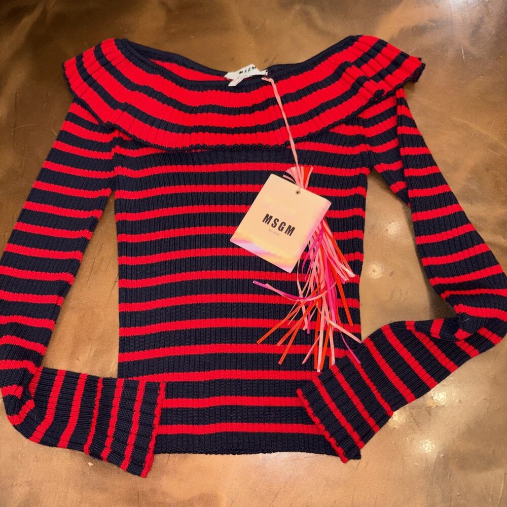 MSGM Milano Knit Red Navy Striped Sweater New Sz M $620